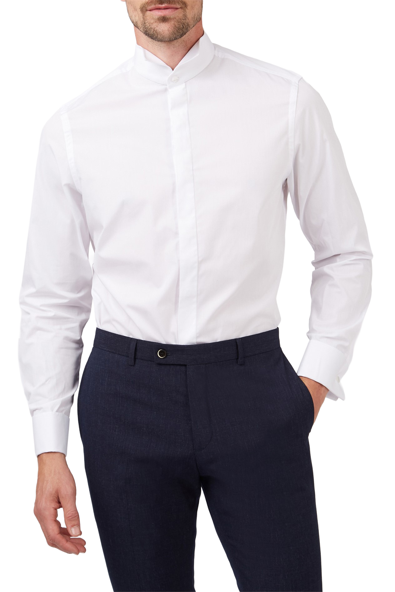 White Wing Cotton Dress Shirt | Poplin Wingtip | Double Cuff