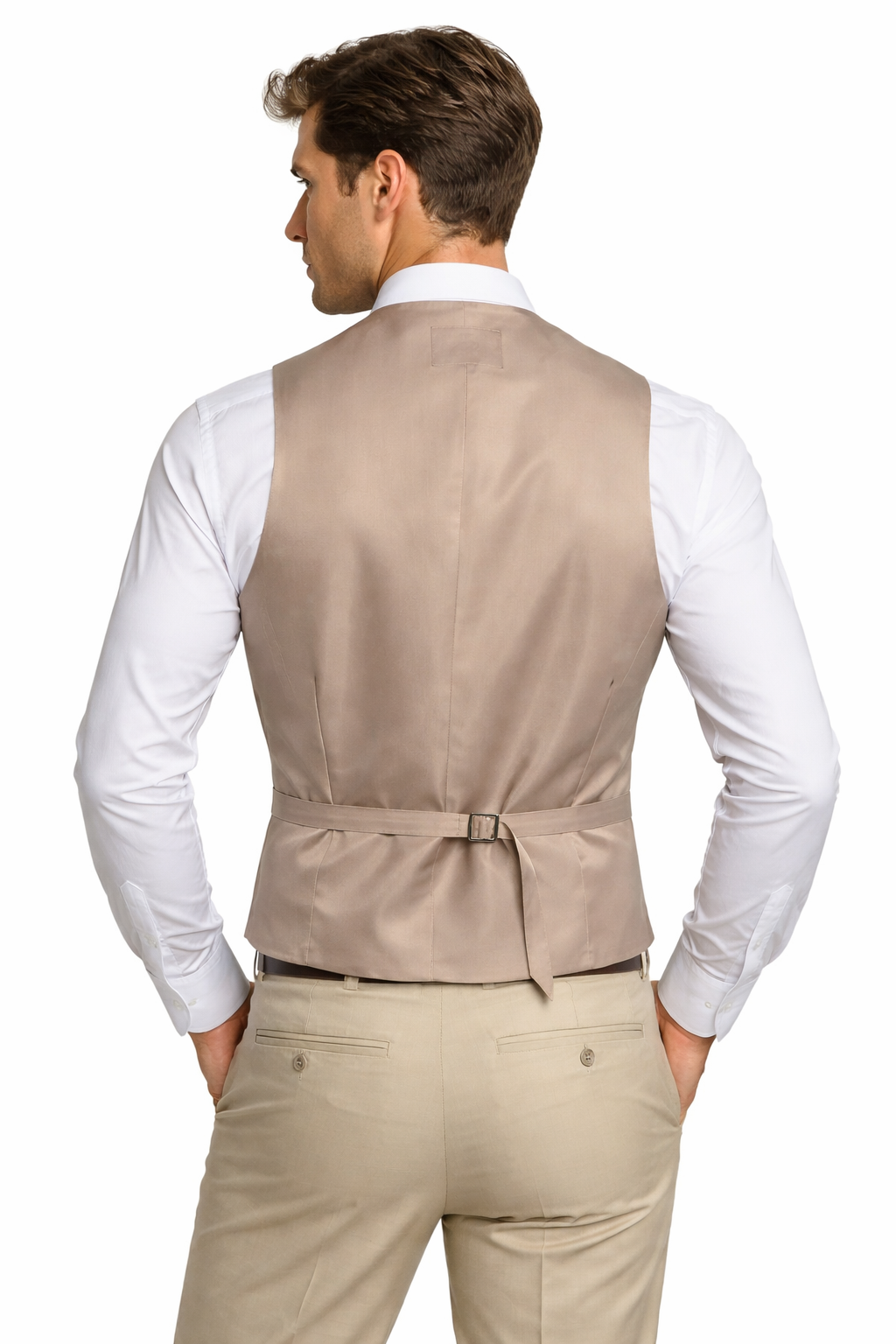 Beige Double Breasted Waistcoat | Modern Fit Vest for Morning Tails