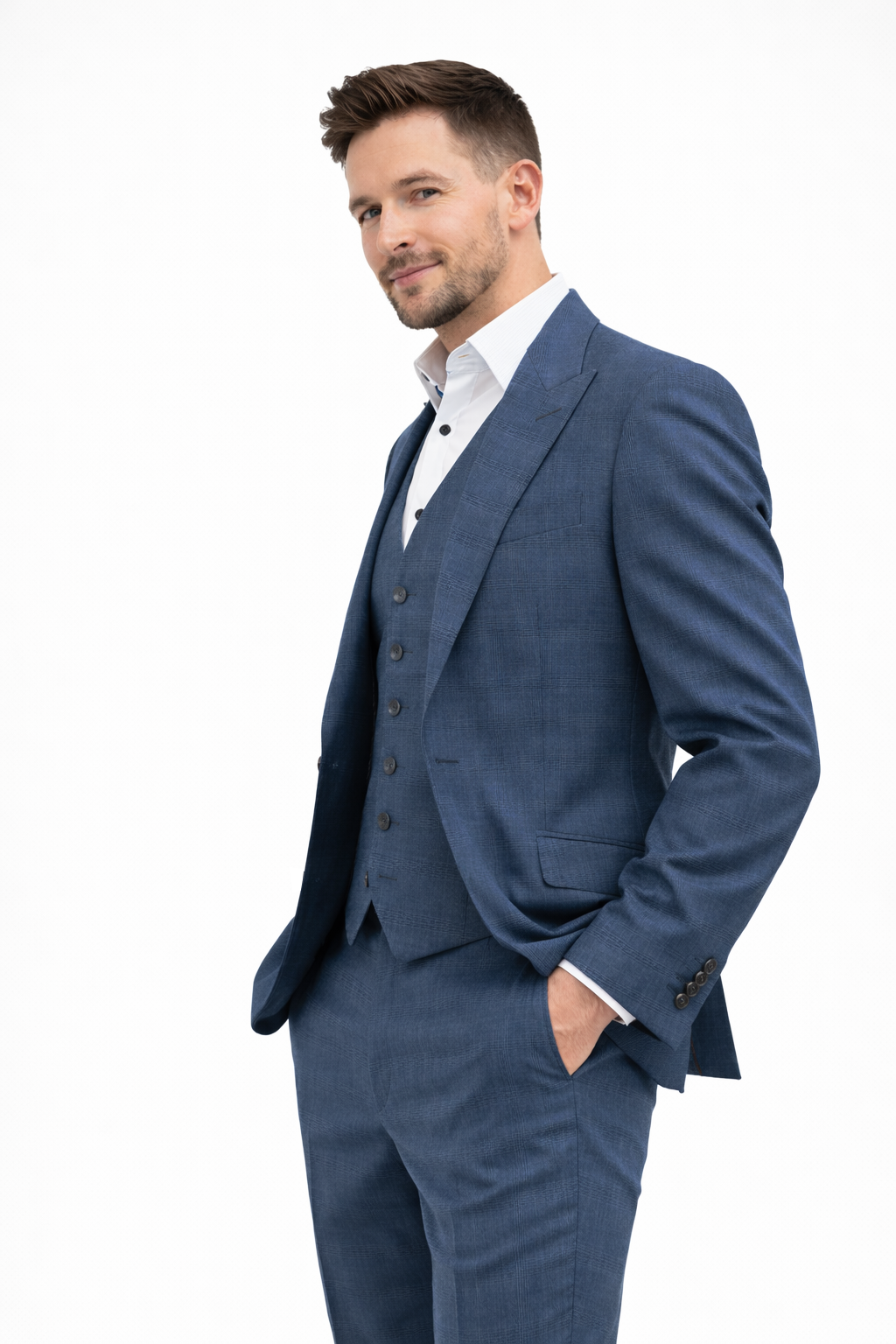 Blue Check 3 Piece Suit | Modern Fit | Jacket, Trousers & Waistcoat