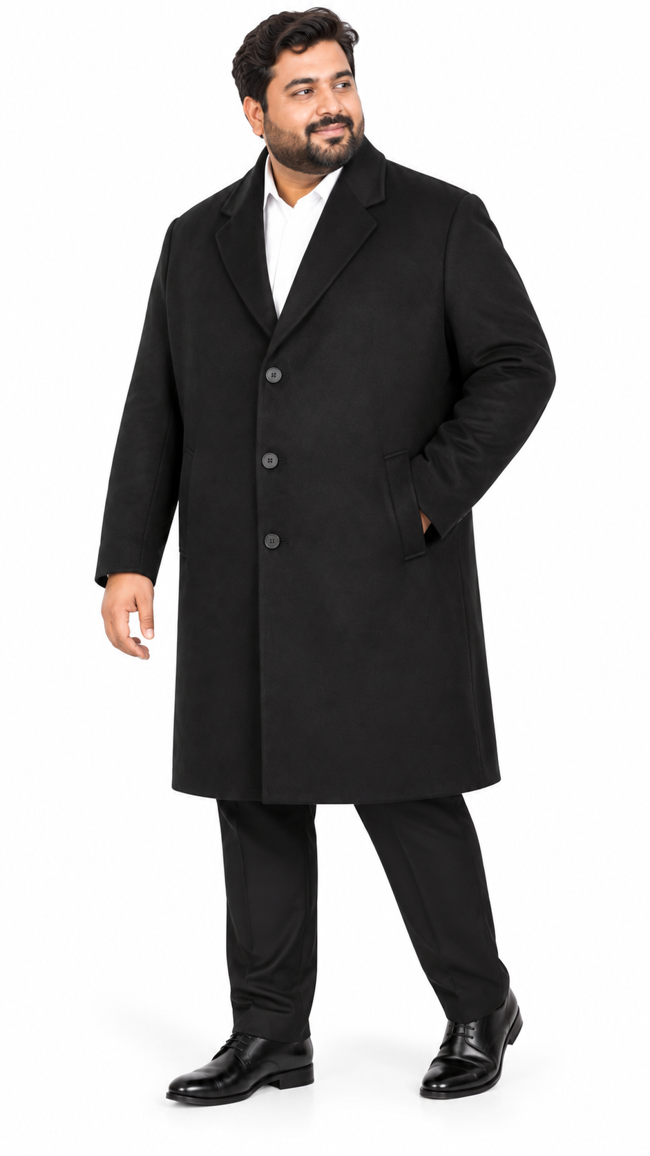 River Island Black Wool Knee Length Formal Overcoat | Big & Tall | 5XL fits 54" - 58" Chest