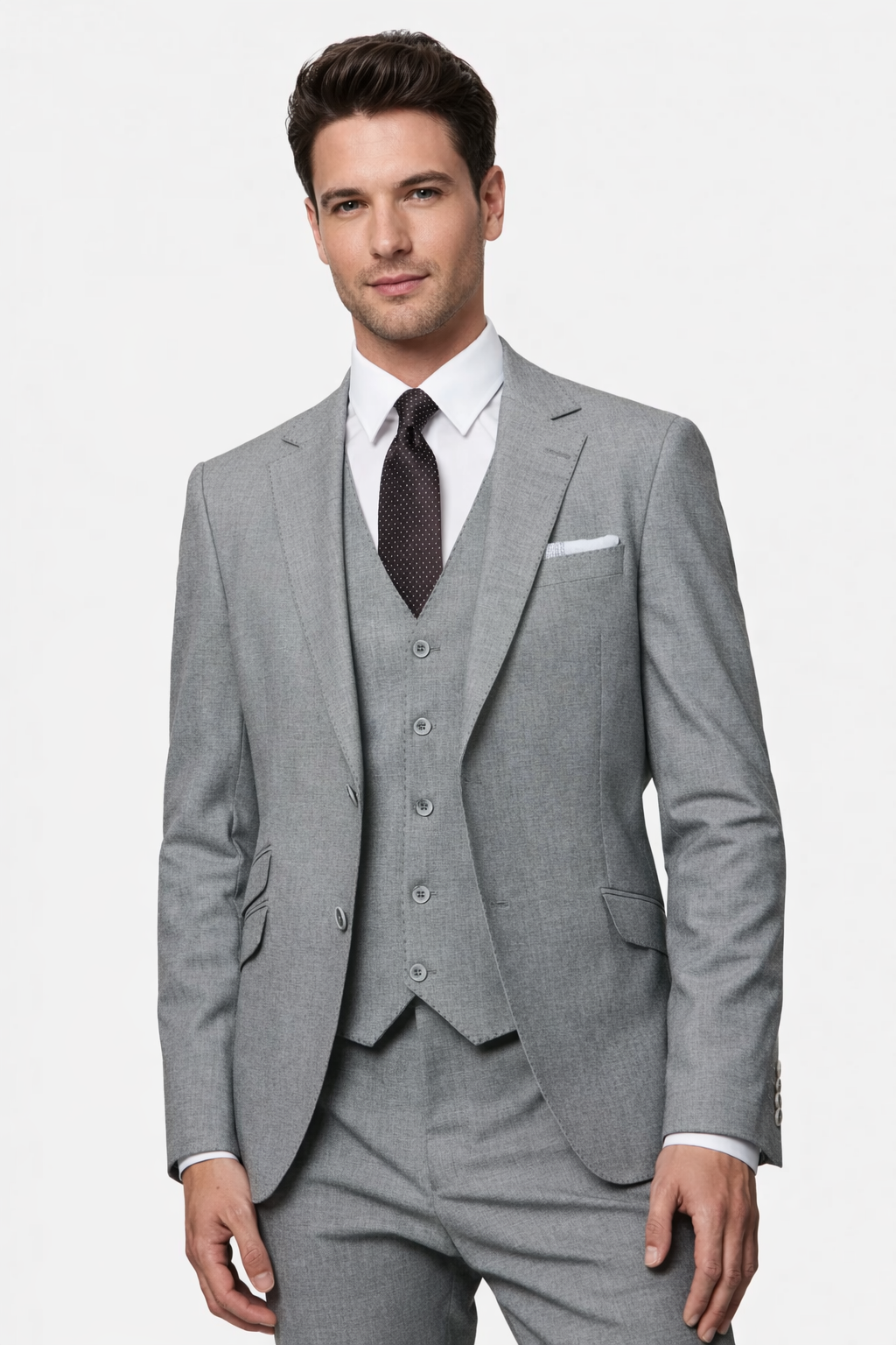Benetti Regency Grey 3 Piece Wool Suit | Tailored Fit Jacket, Trousers & Waistcoat