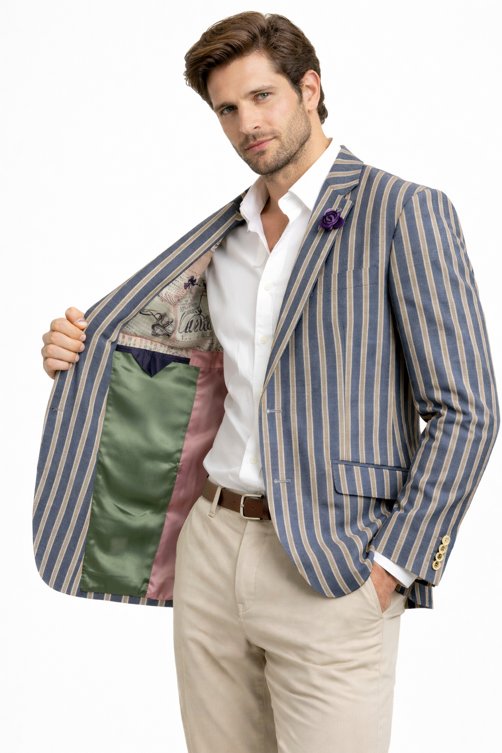 Blue & Beige Striped Boating Jacket | Wool Blend Blazer