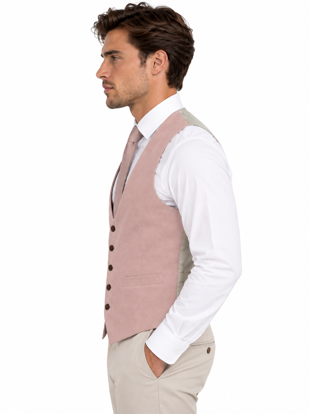 Antique Rogue Men’s Dusty Rose Pink Tailored Wedding Scoop Waistcoat