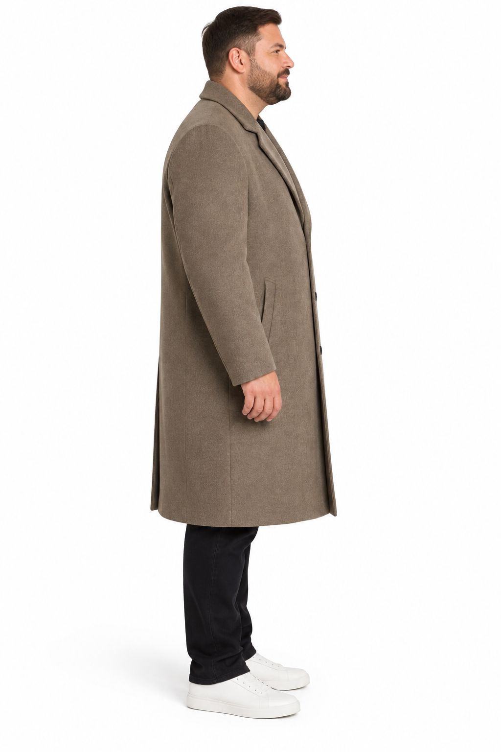 River Island Beige Wool Knee Length Formal Overcoat | Big & Tall | 4XL & 5XL
