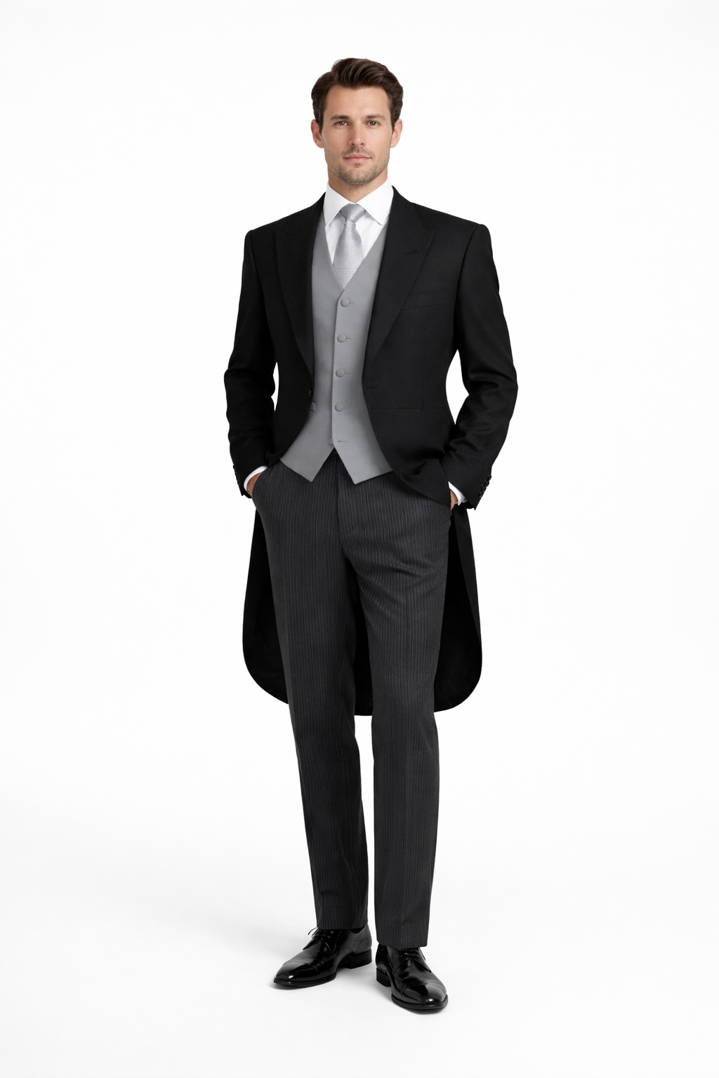 Black Herringbone Tailcoat Jacket | 100% Pure Wool | Brand New