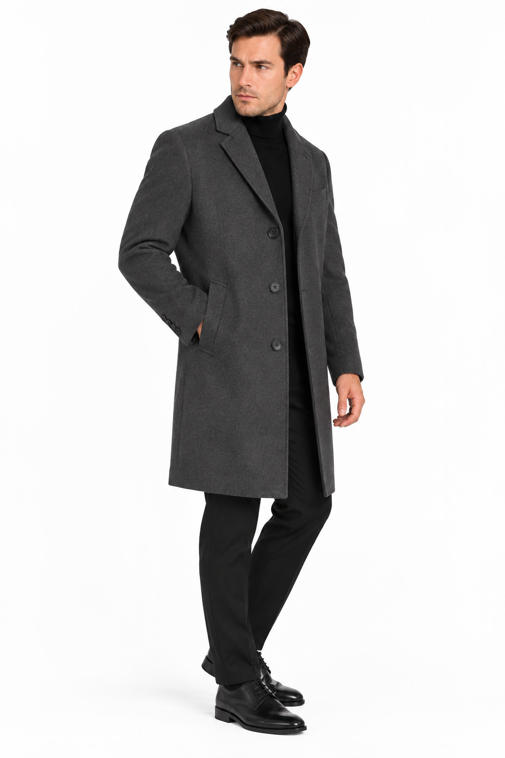 Men’s Charcoal Grey Wool Blend Overcoat | Knee Length Tailored Coat