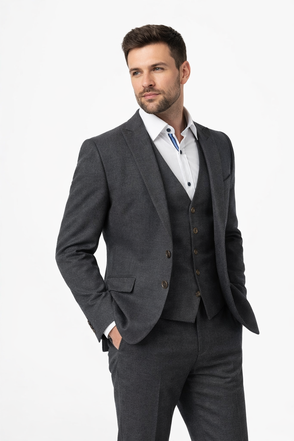Grey Flannel 3 Piece Suit | 100% Wool | Jacket, Trouser & Waistcoat