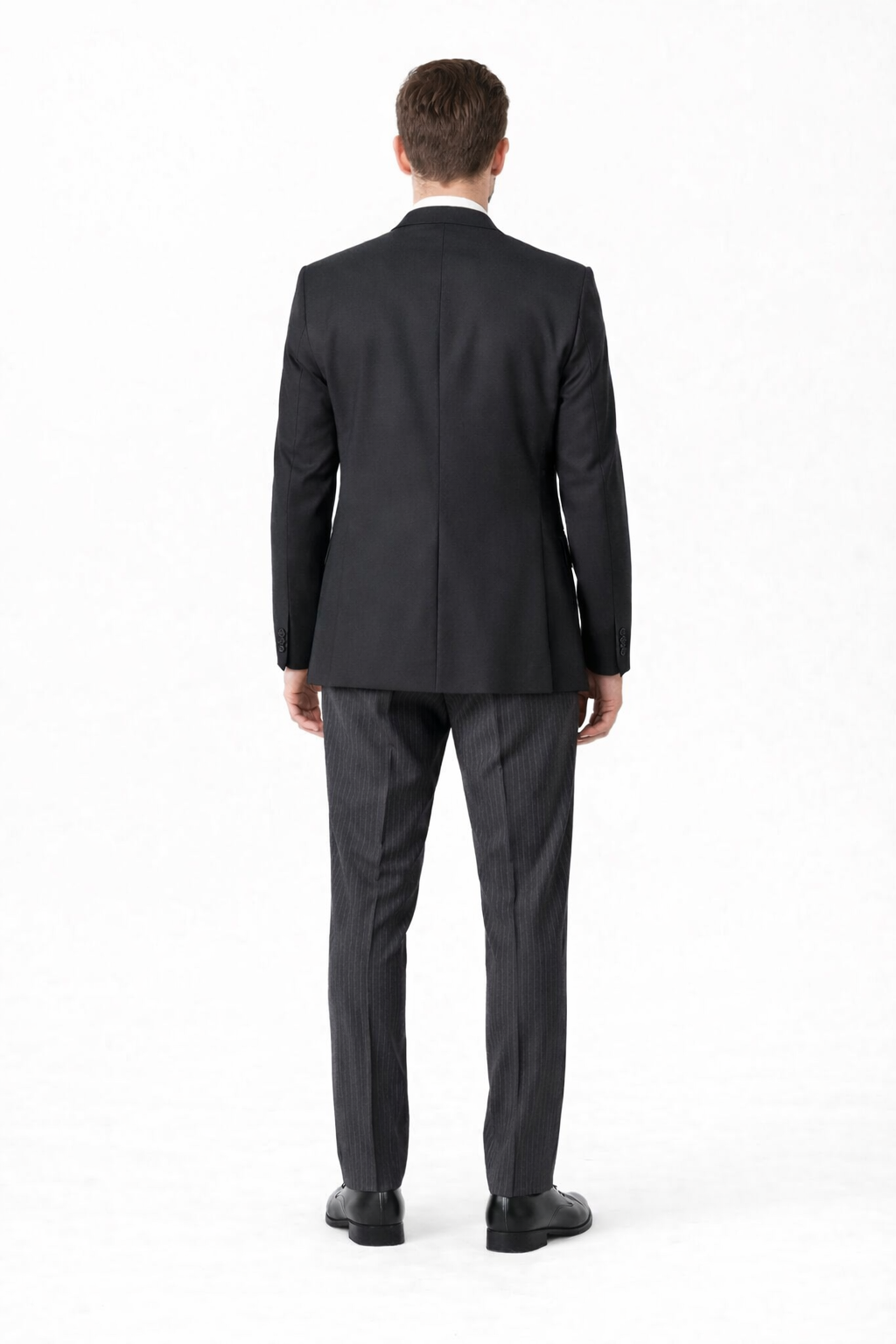 Black 3 Piece Herringbone Wool Suit | Jacket, Waistcoat & Pinstripe Trousers | Made for Masons