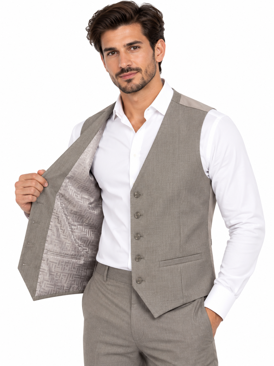 Alexandre London Men's Tailored Fit Stone 100% Wool Waistcoat