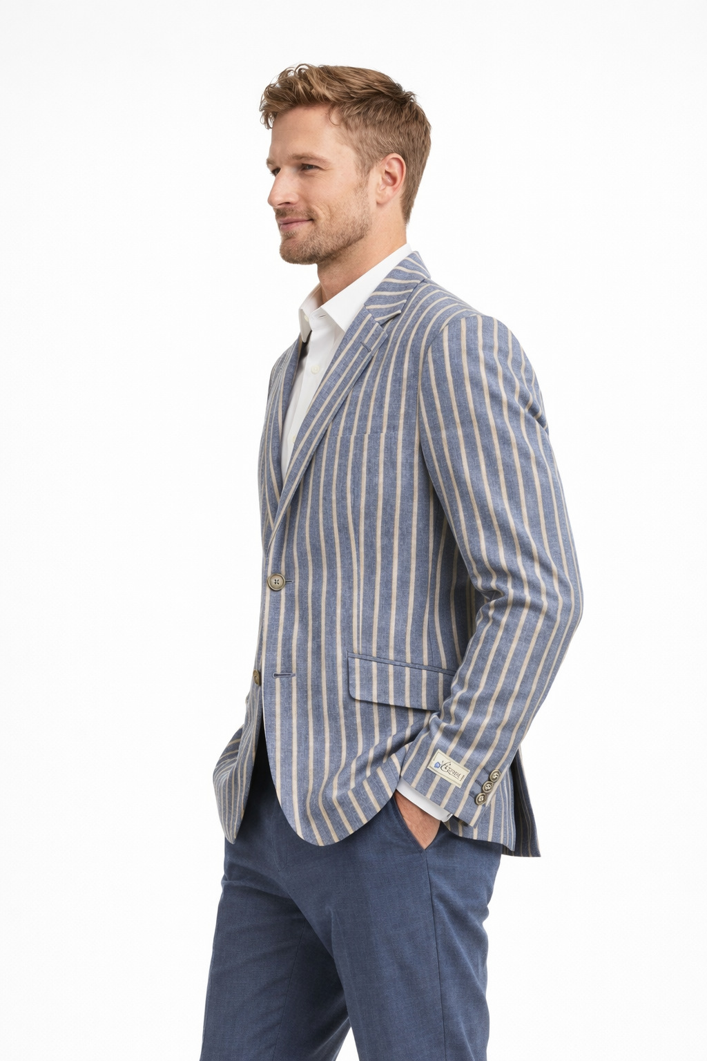 Light Blue Striped Boating Jacket | Linen & Wool Blazer