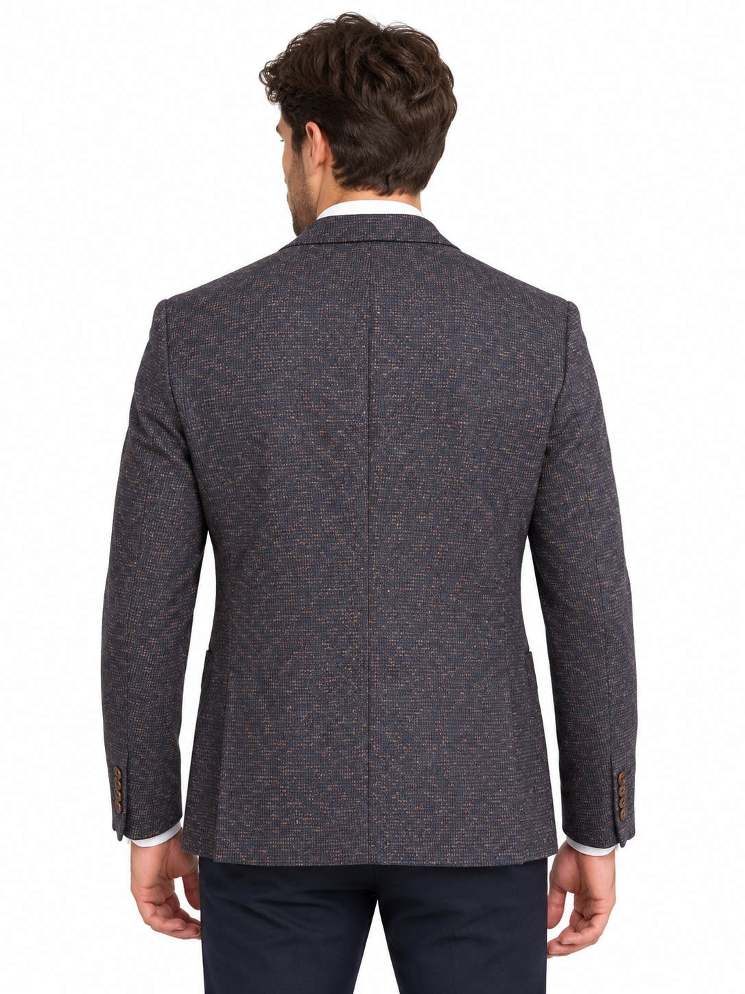 Navy Rust Textured Wool & Cotton Jacket | Tailored Fit Smart Blazer | Haley Tobacco