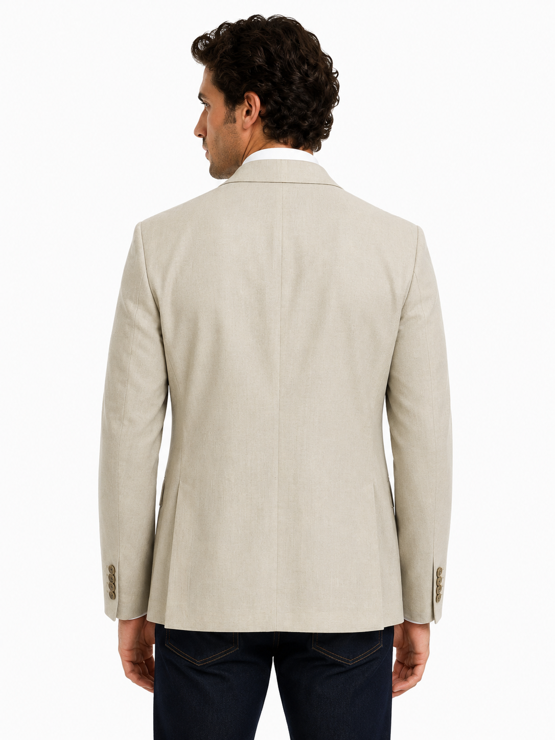 Alexandre Tailored Fit Stone Linen Jacket | Peak Lapel, Half Lined
