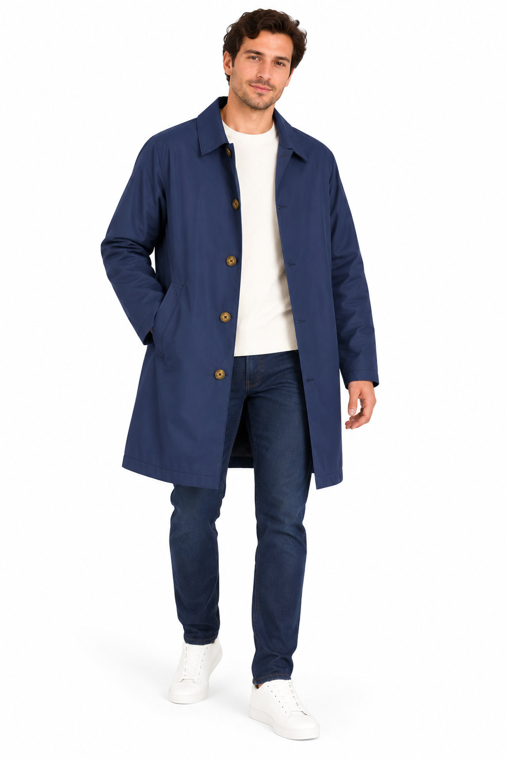 Navy Blue Single Breasted Formal Raincoat | Fully Lined