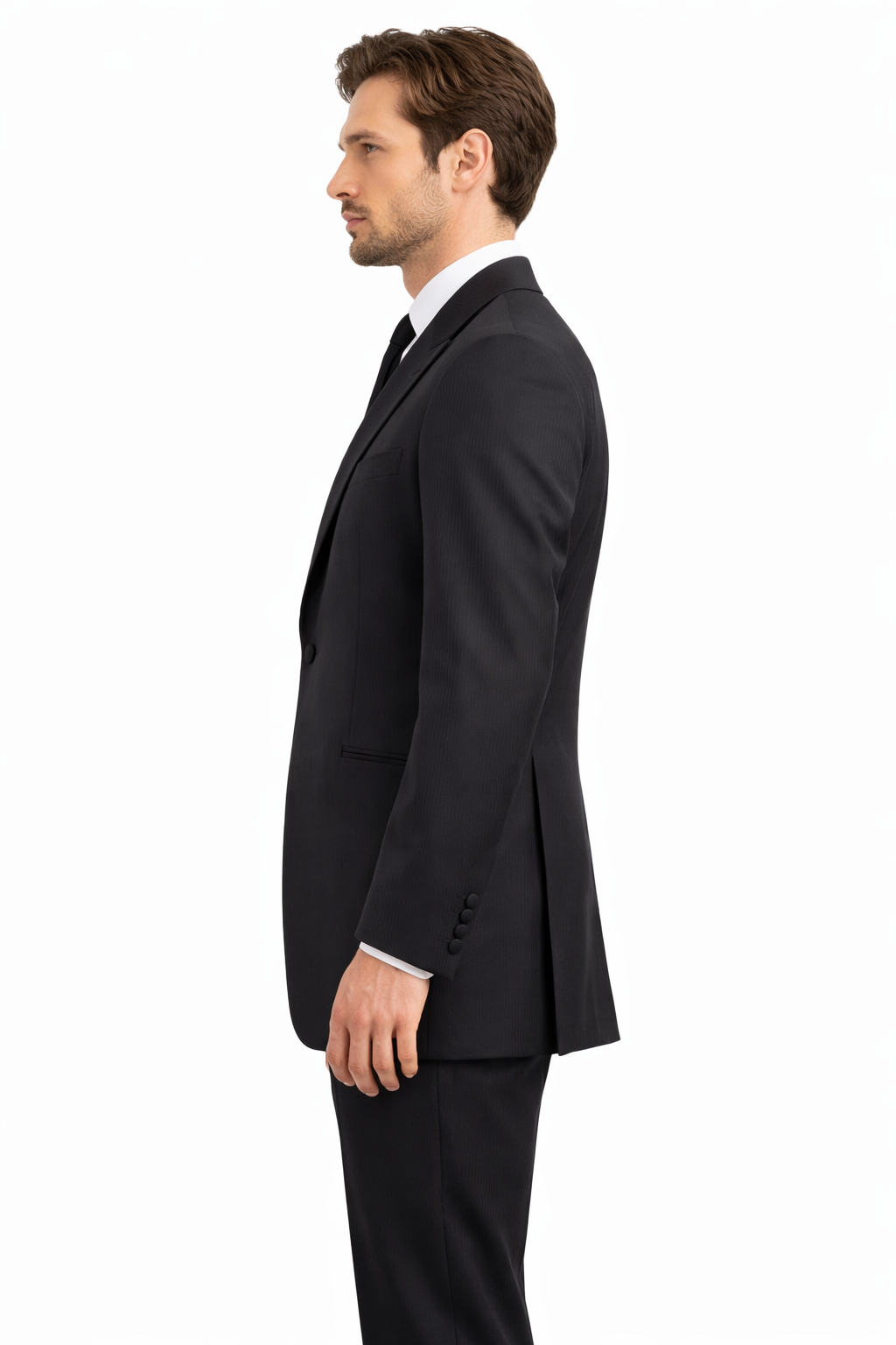 Black Self Stripe Wool Jacket | Longer Line Stripe Blazer