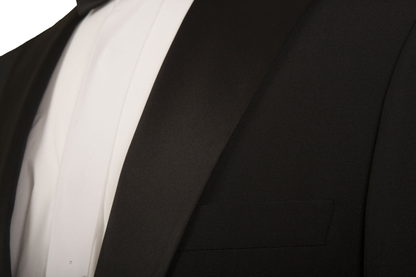 Black Tuxedo Suit Four Piece (Jacket, Trousers, Shirt & Bow Tie) - Ex Hire