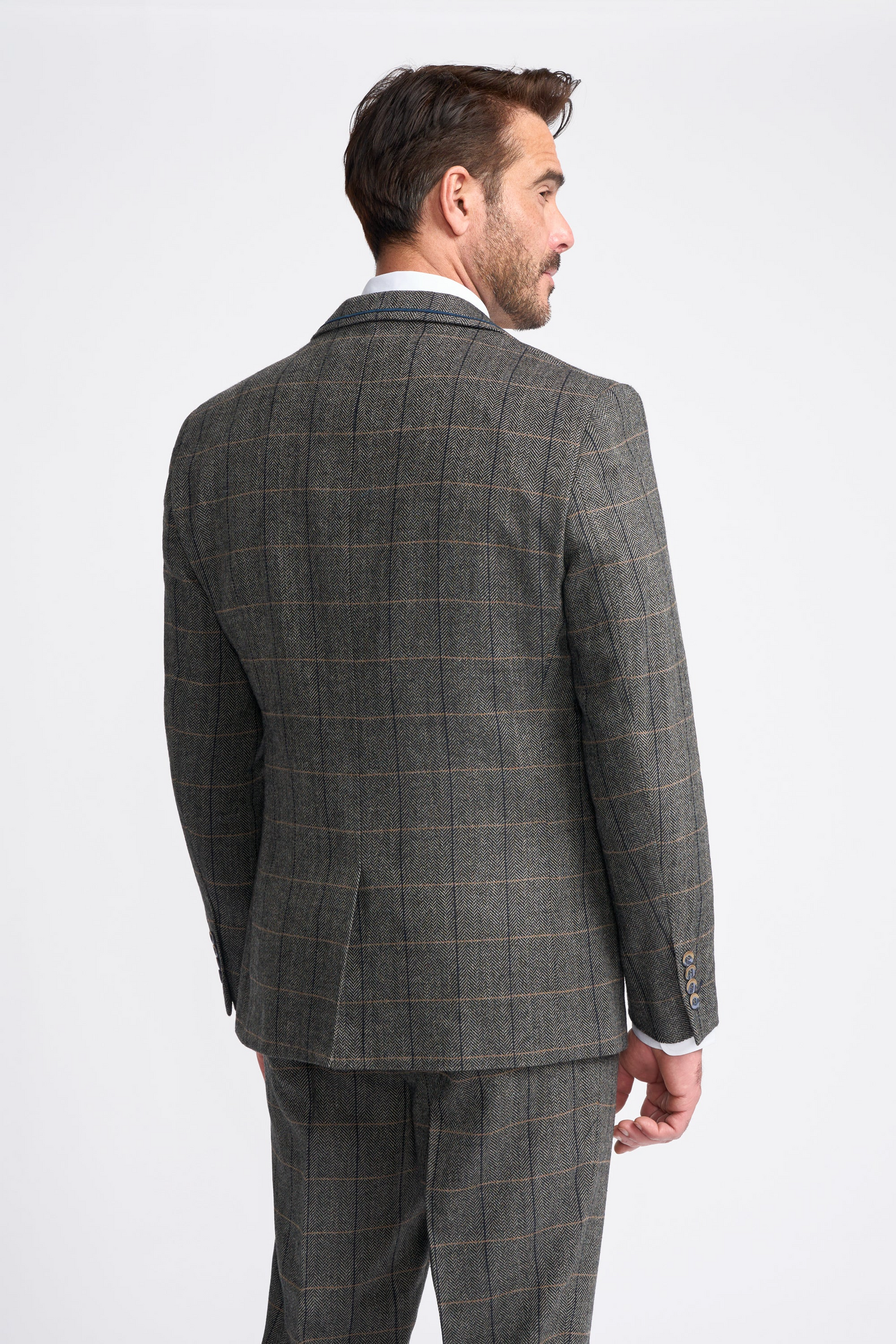 Cavani 3 Piece Tweed Suit | Albert Grey Herringbone | Wool Slim Fit