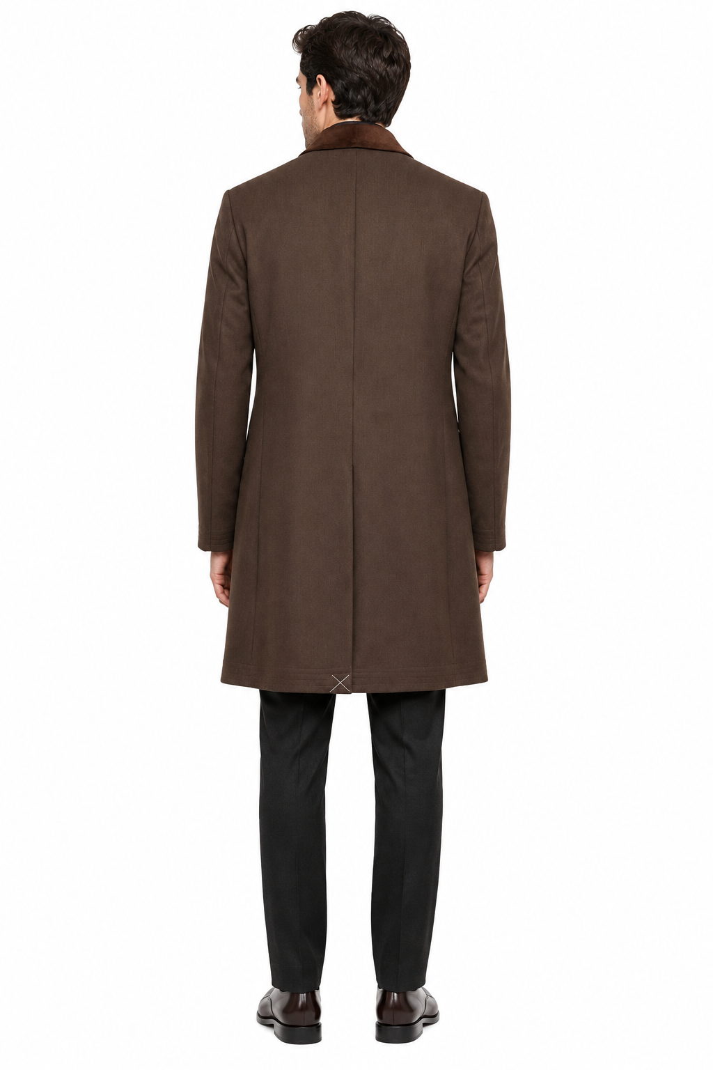 Samuel Windsor Chocolate Brown 100% Wool Formal Overcoat | Velvet Collar