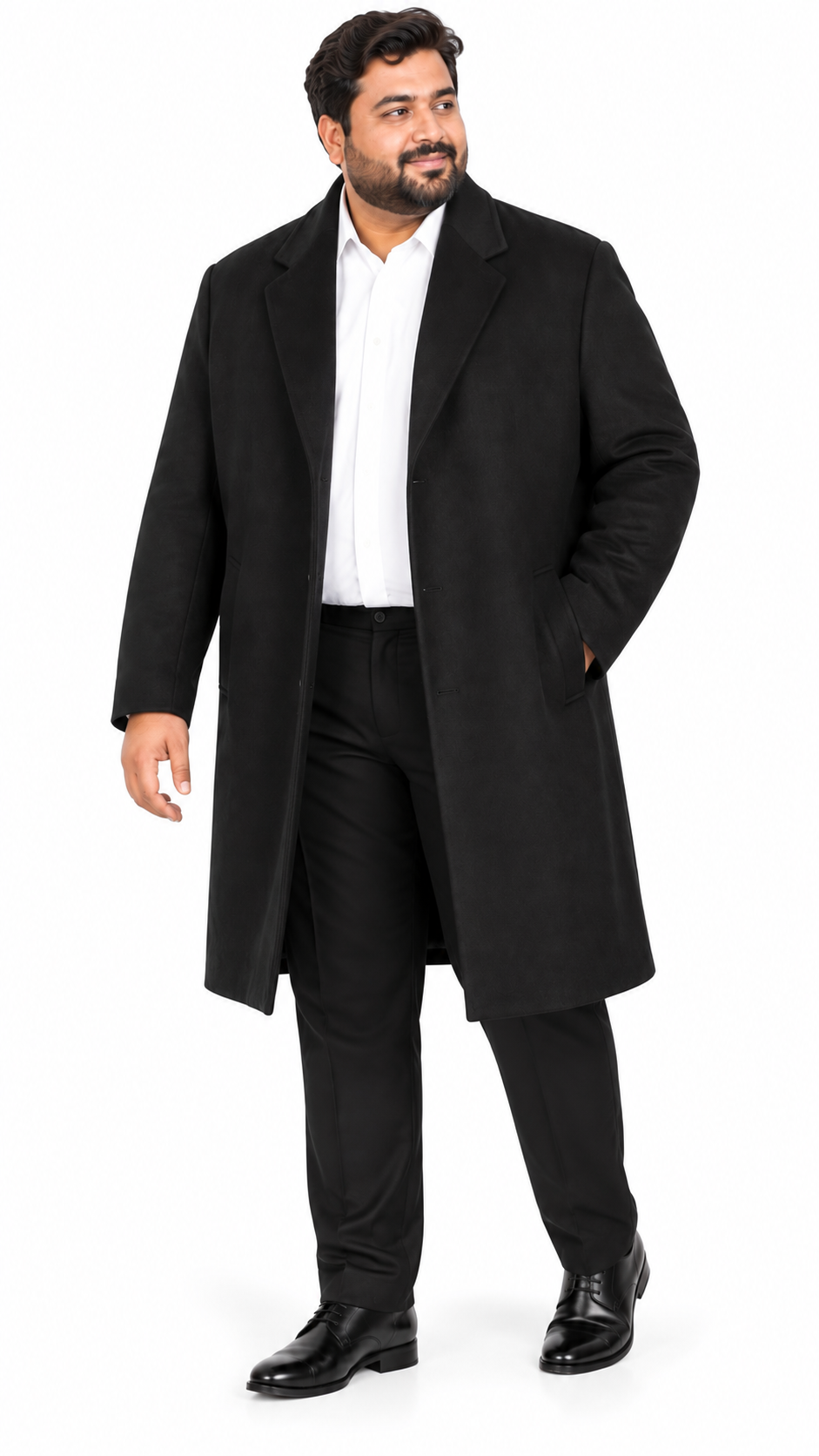 River Island Black Wool Knee Length Formal Overcoat | Big & Tall | 5XL fits 54" - 58" Chest