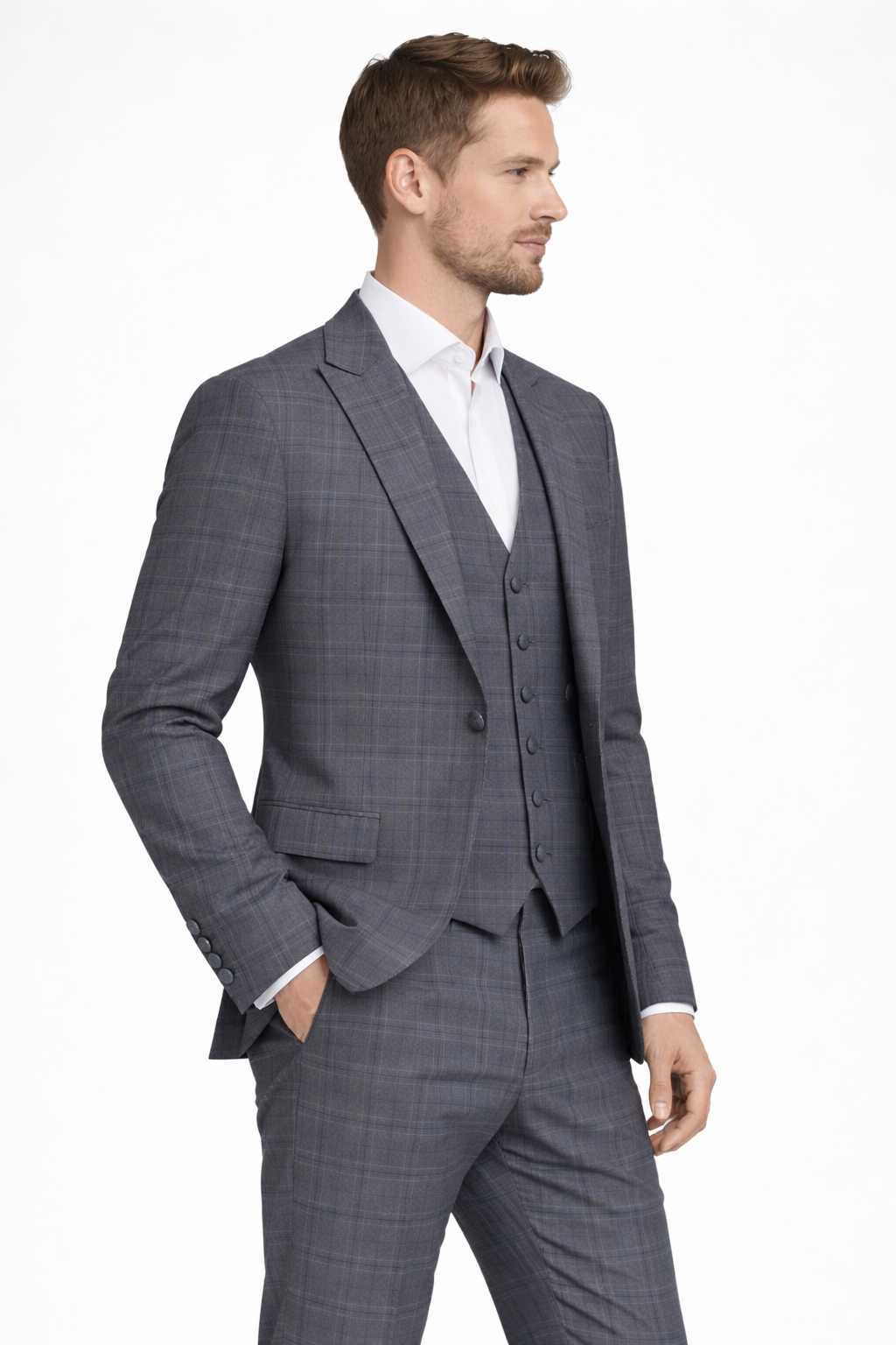 Grey Check 3 Piece Suit | Modern Fit | Jacket, Trousers & Waistcoat