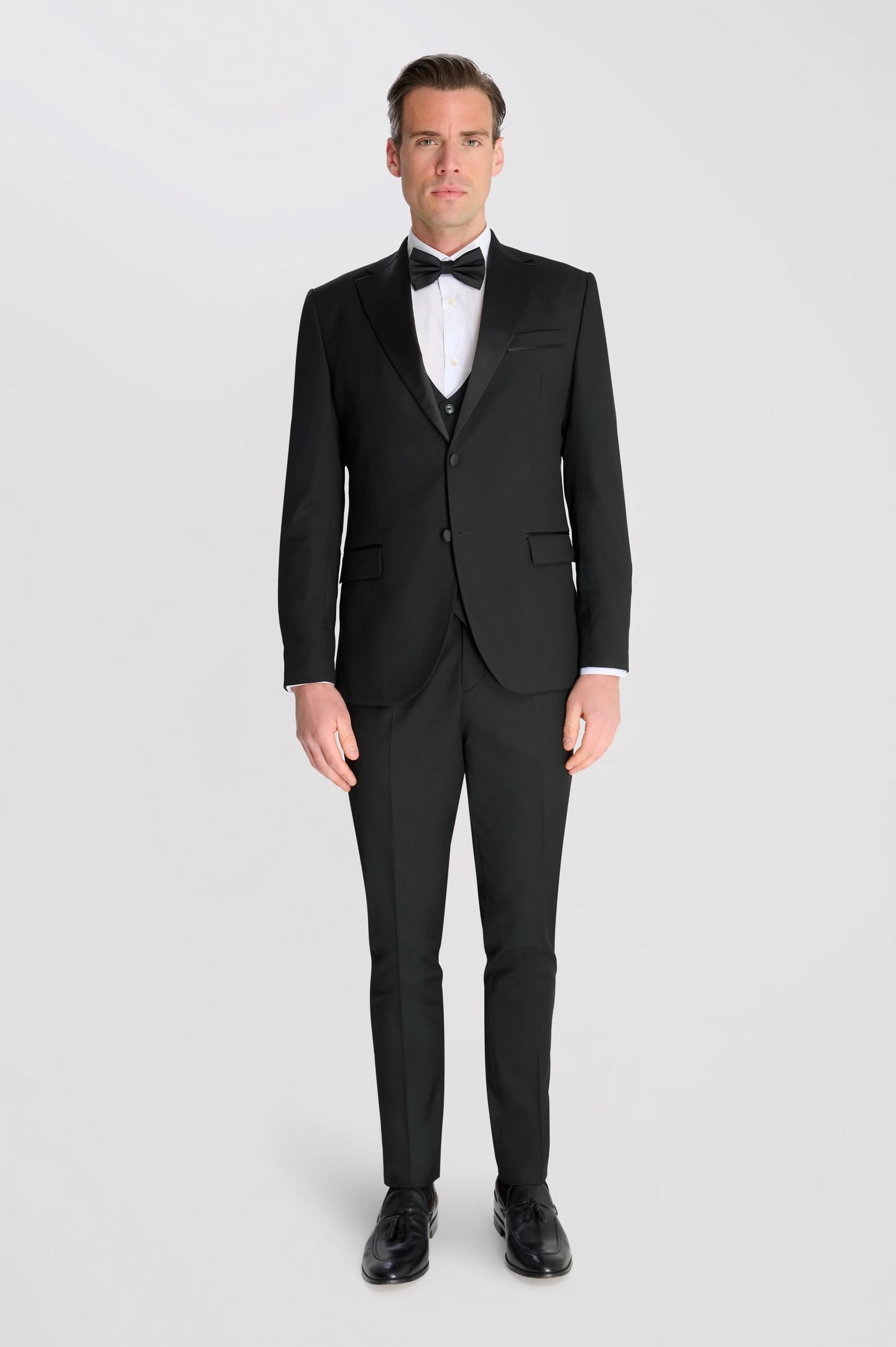 Black 3 Piece Tuxedo Tailored Fit Dinner Suit | Jacket, Waistcoat & Trousers | Edina