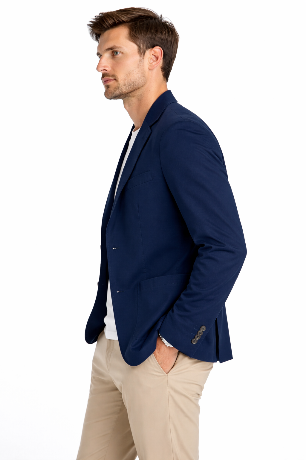 Navy Blue Cotton Sports Jacket | Lightweight Non-Lined Blazer