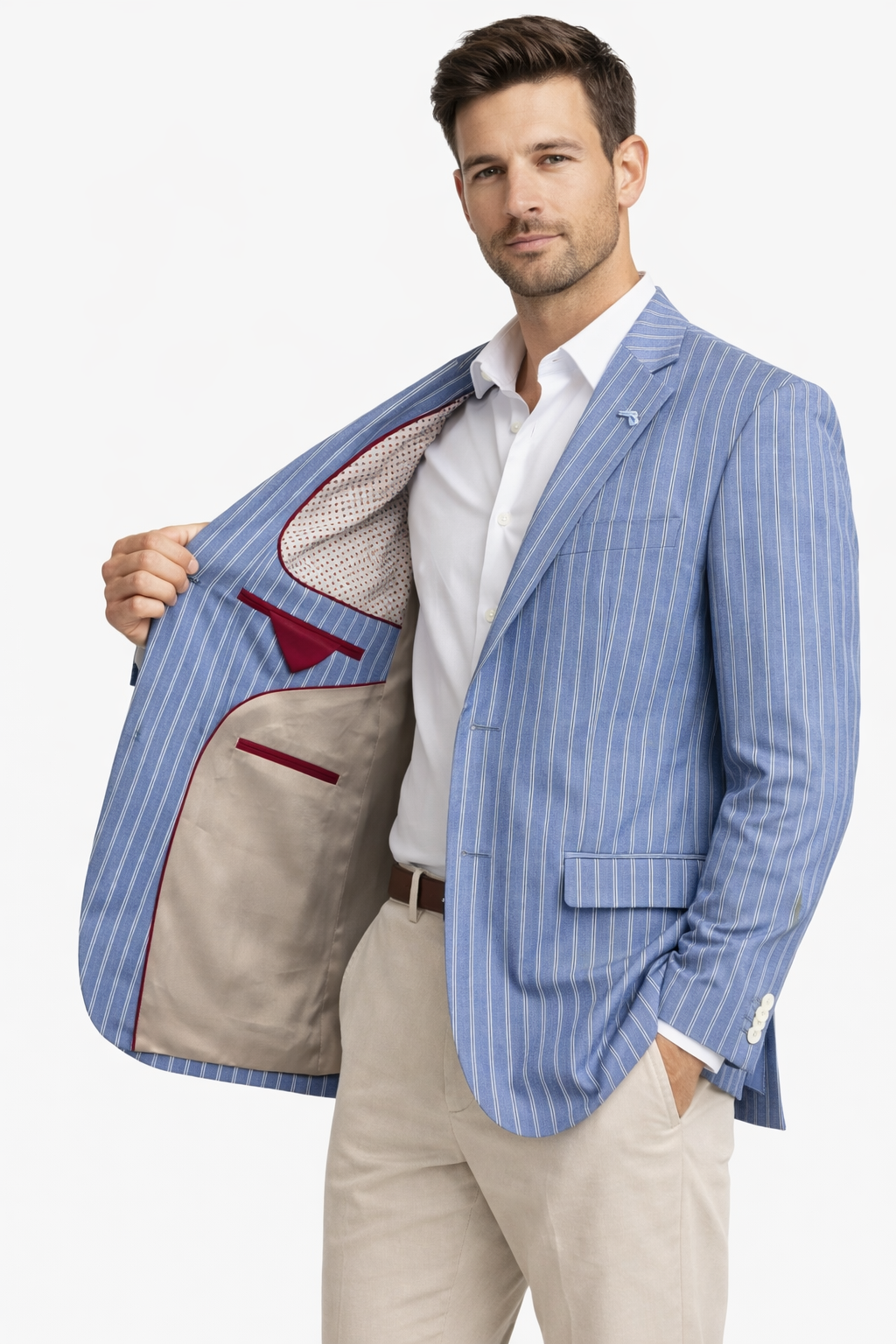 Light Blue & White Striped Boating Jacket | Wool Blend Blazer