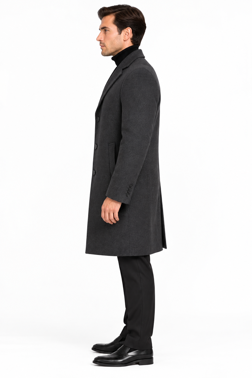 Men’s Charcoal Grey Wool Blend Overcoat | Knee Length Tailored Coat