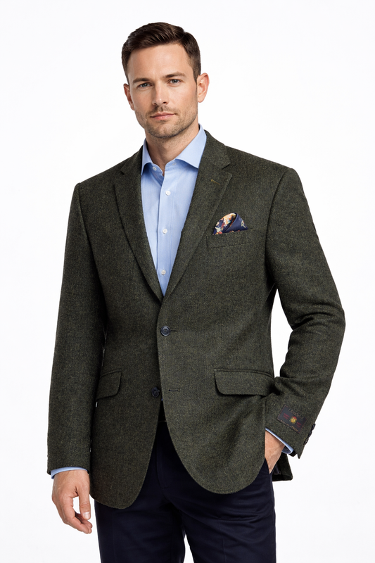 Olive Green Tweed Jacket Blazer | Pure 100% Lambs Wool