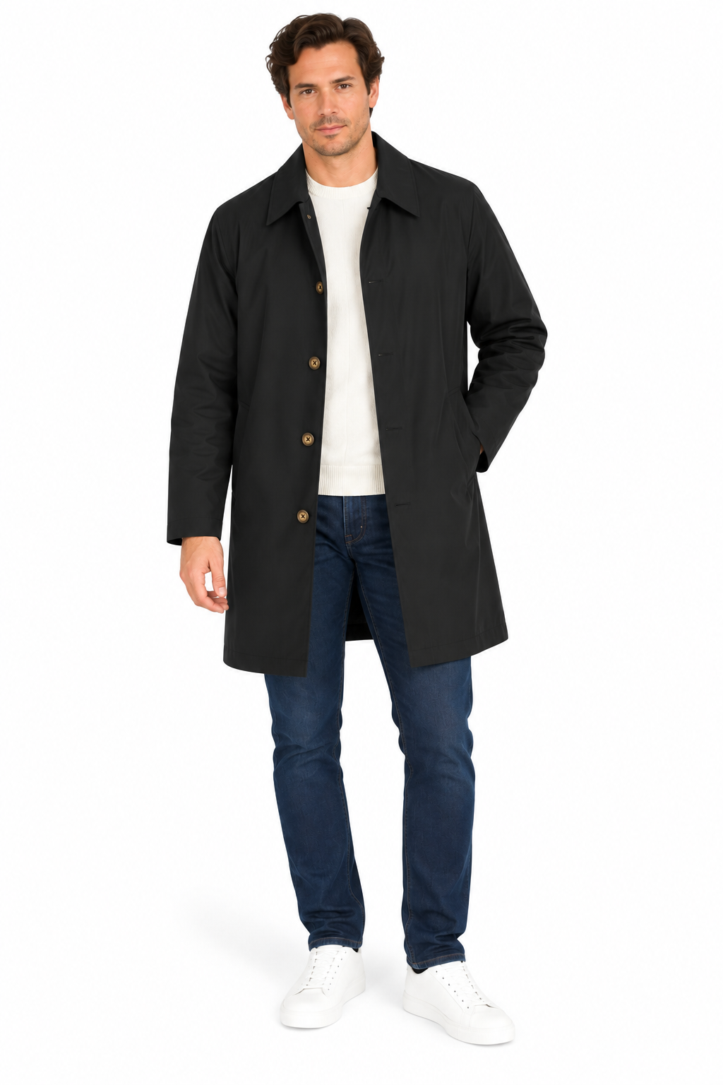 Black Single Breasted Formal Raincoat | Fully Lined