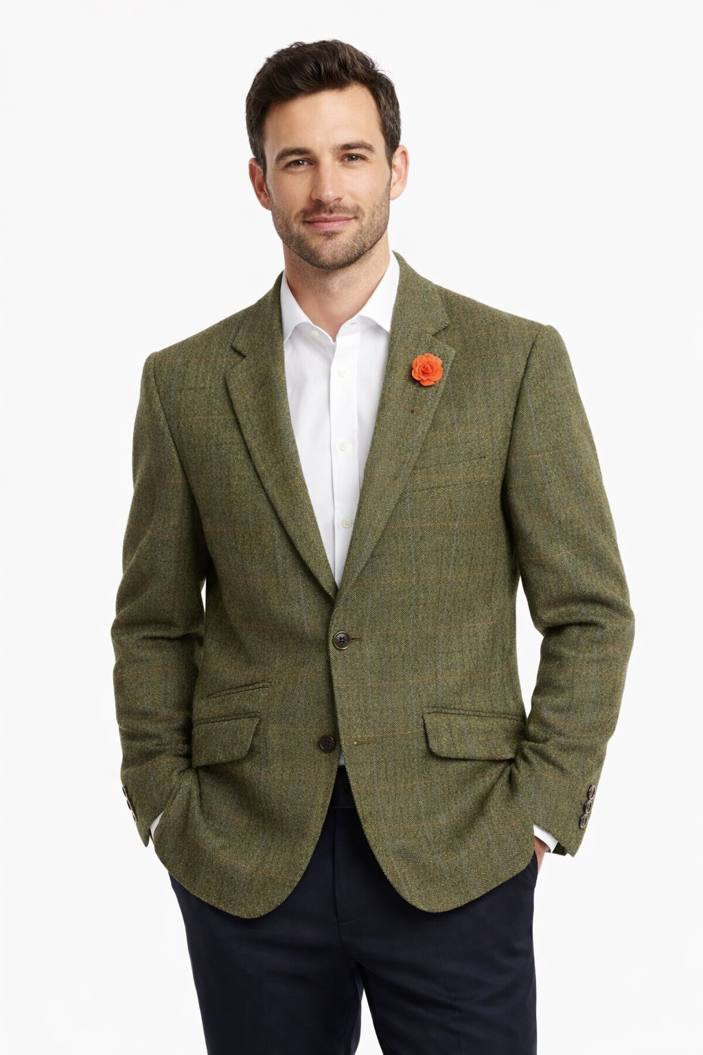 Green Check Herringbone Tweed Jacket | Wool Blend Blazer
