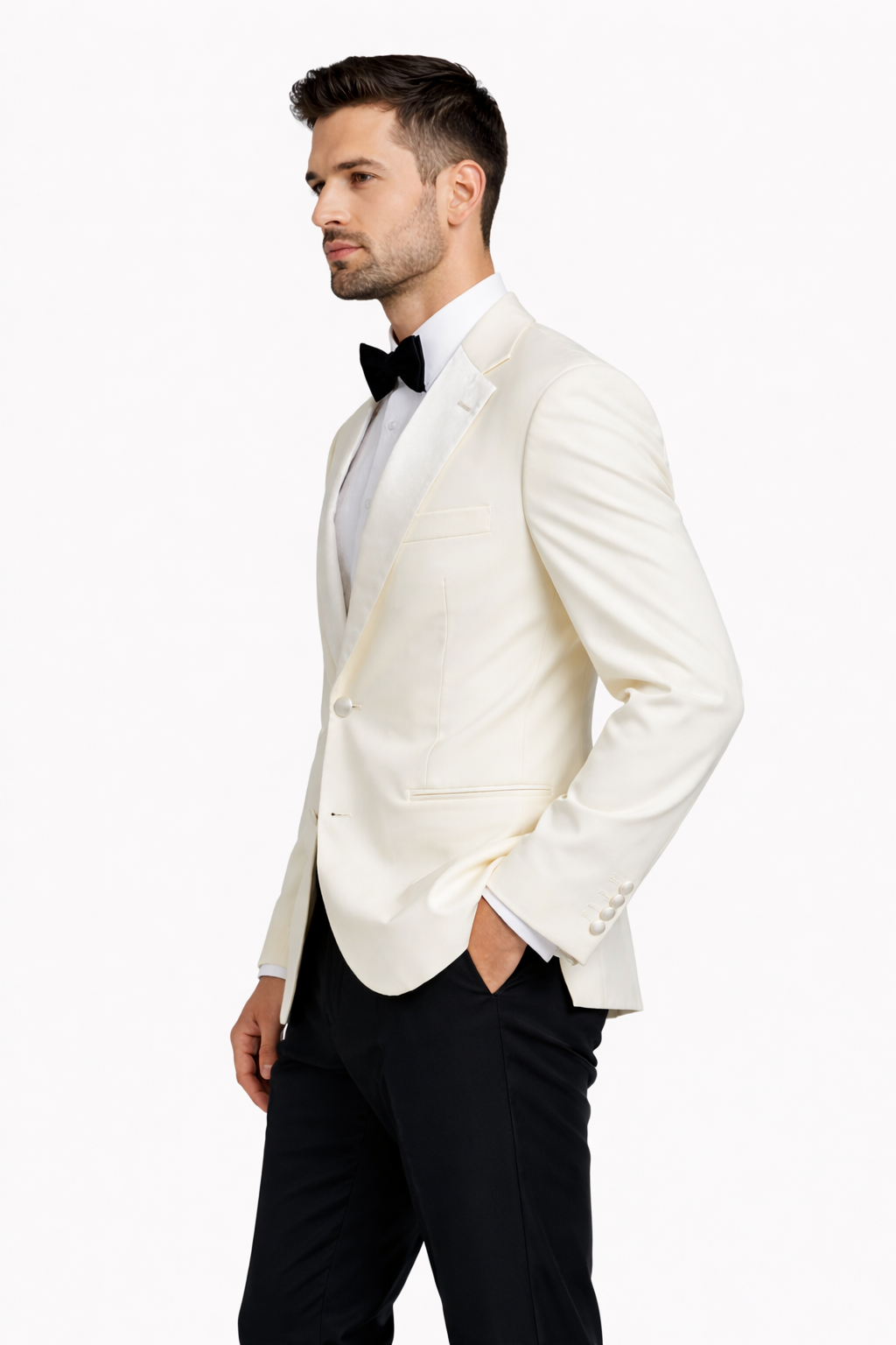 Ivory Dinner Jacket 100% Pure Wool | Single Breasted with Satin Lapel