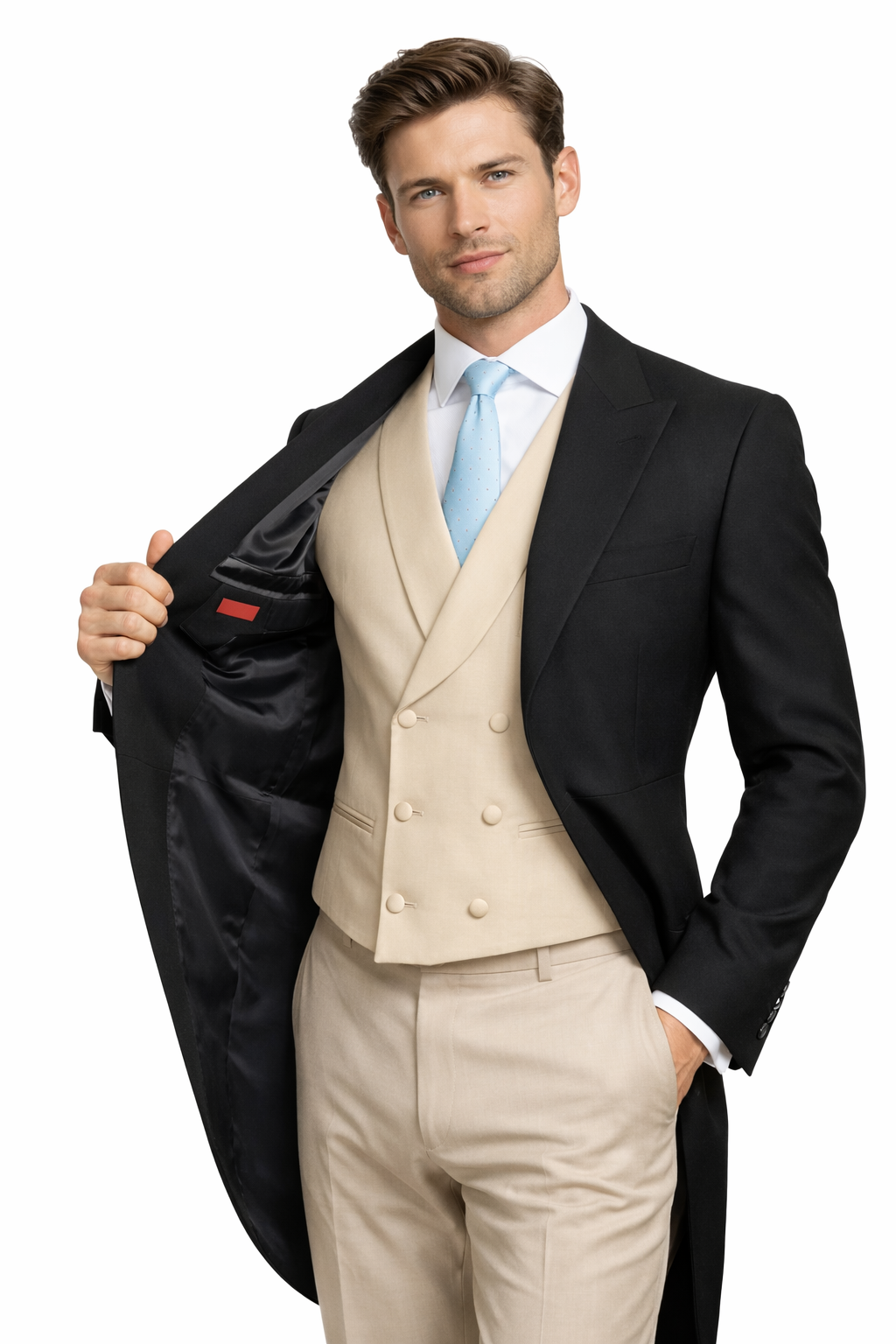 Beige Double Breasted Waistcoat | Modern Fit Vest for Morning Tails