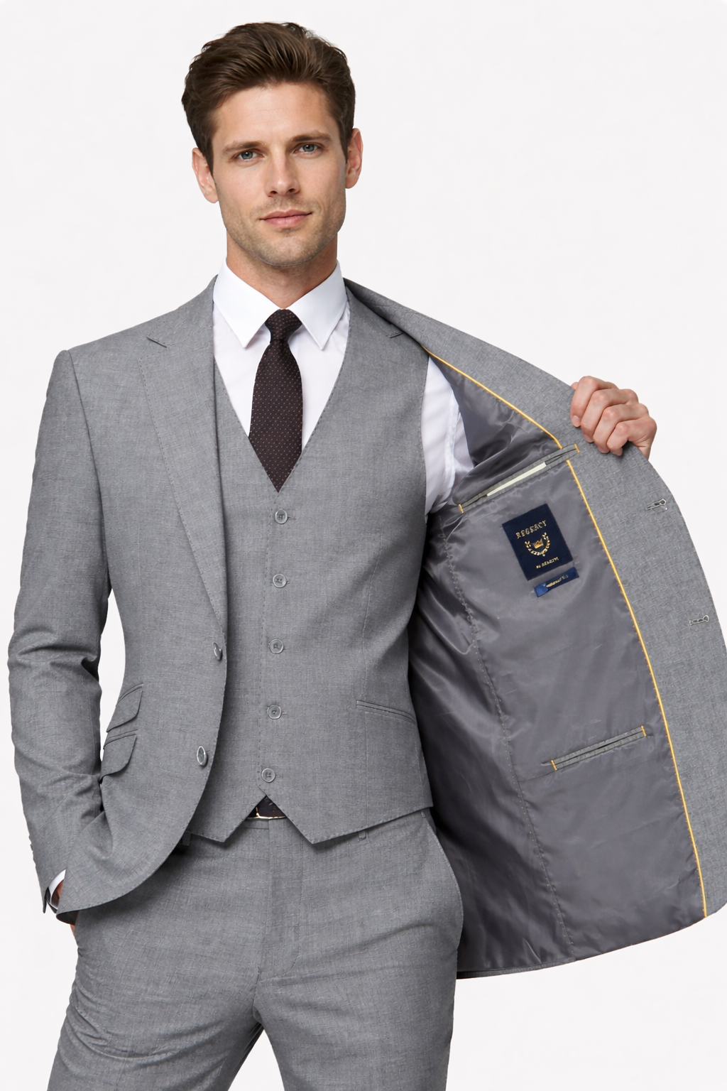 Benetti Regency Grey 3 Piece Wool Suit | Tailored Fit Jacket, Trousers & Waistcoat