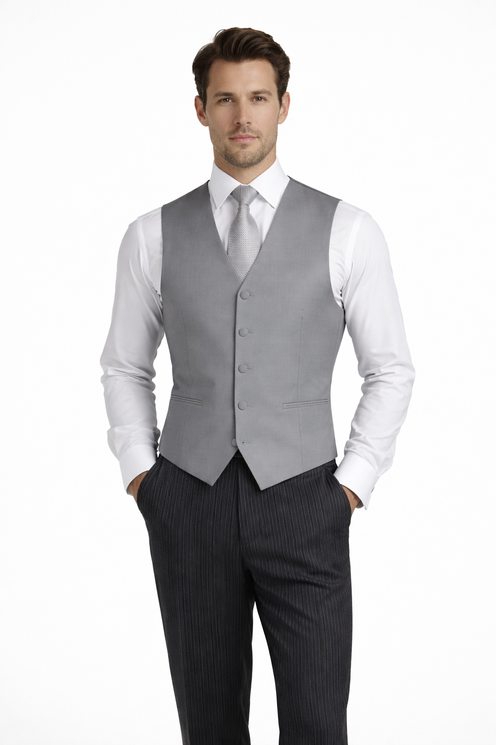 Black 3 Piece Herringbone Tailcoat Suit | Tailcoat Jacket, Pinstripe Trousers & Grey Waistcoat Set