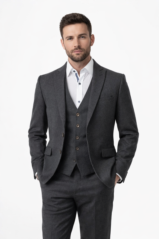 Grey Flannel 3 Piece Suit | 100% Wool | Jacket, Trouser & Waistcoat