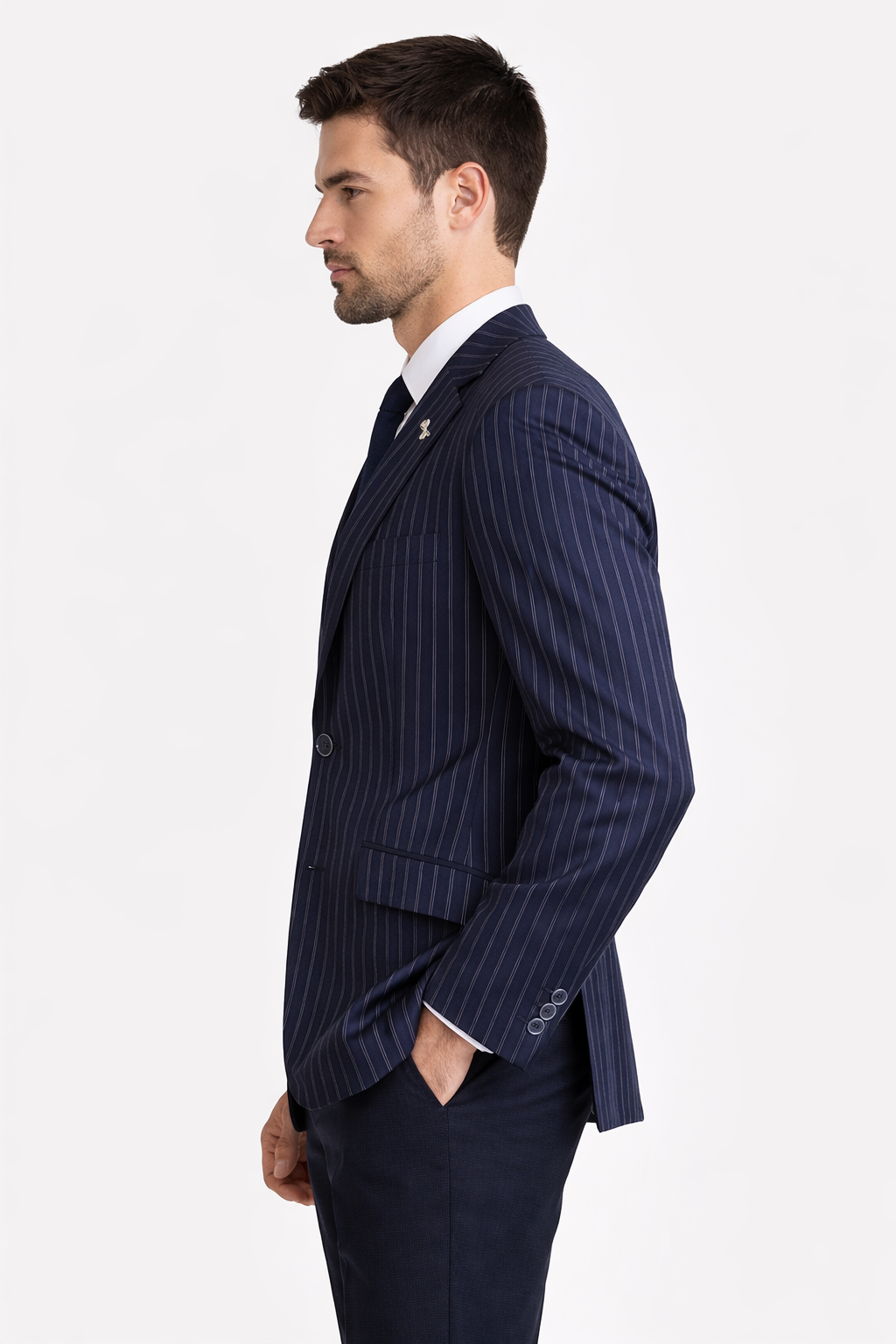 Navy Blue & White Striped Boating Jacket | Wool Blend Blazer