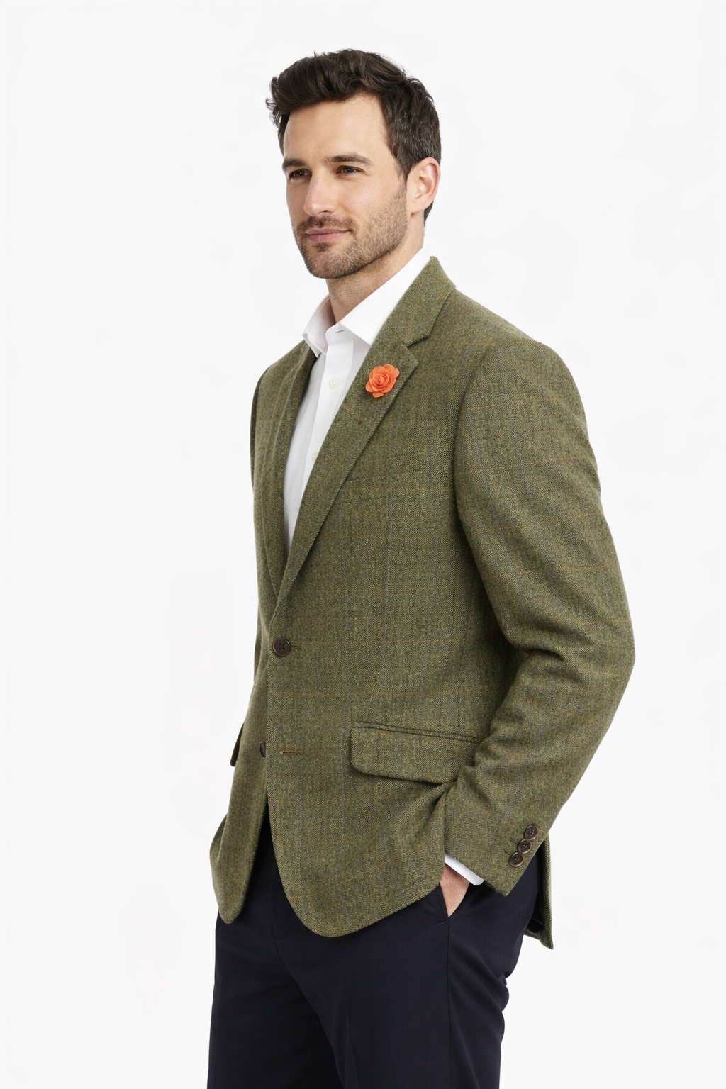Green Check Herringbone Tweed Jacket | Wool Blend Blazer