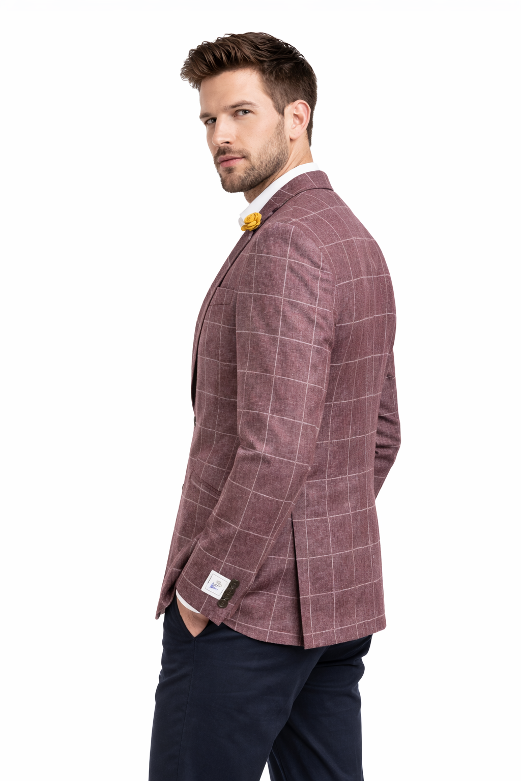 Dusty Plum Muted Burgundy Check Jacket | Linen Blend Blazer
