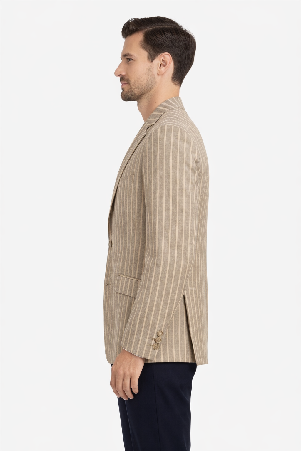 Taupe & Beige Linen Boating Jacket with subtle Blue Stripes | Wool Blend Blazer