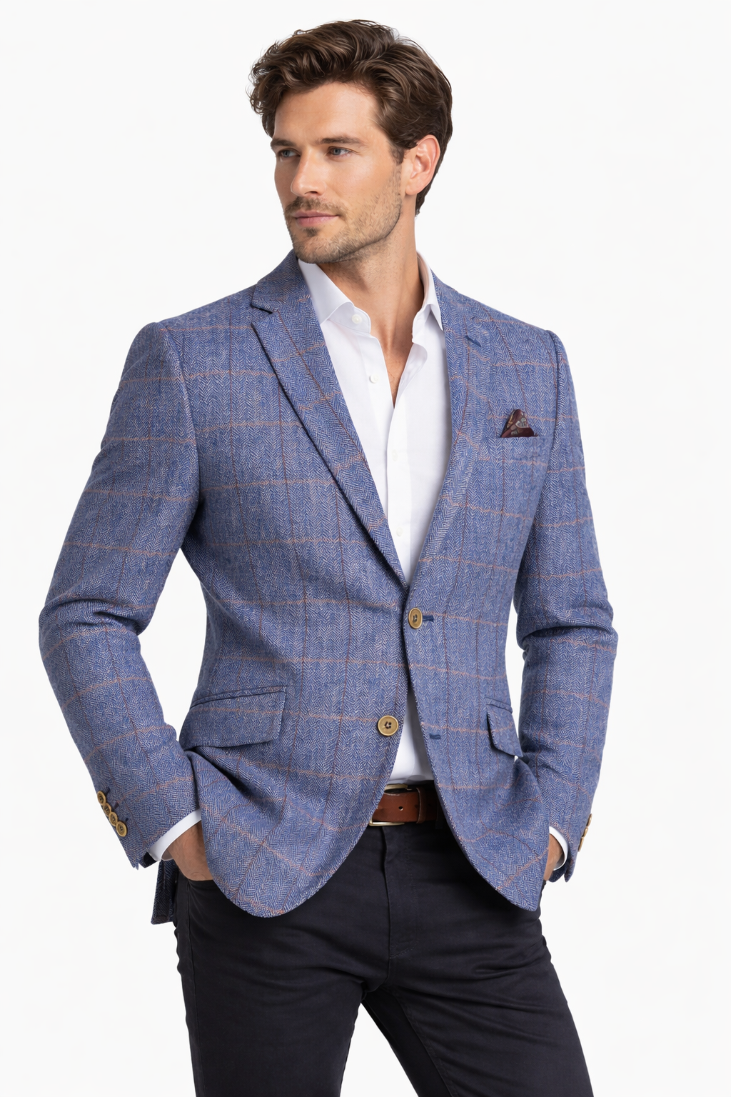 Light Blue Herringbone Check Jacket | Wool Blend Blazer