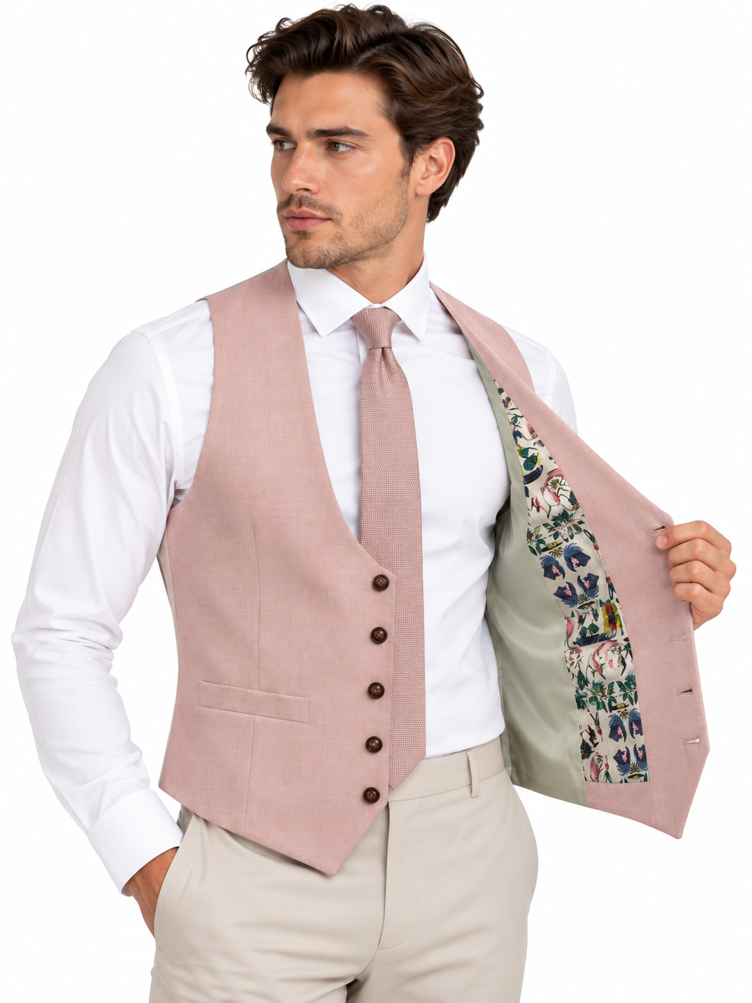 Antique Rogue Men’s Dusty Rose Pink Tailored Wedding Scoop Waistcoat