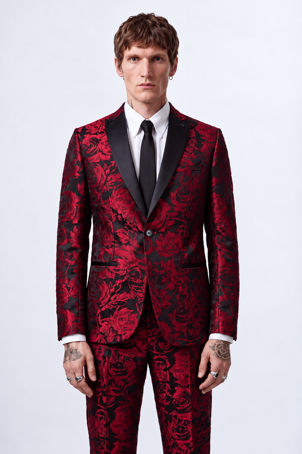 Red & Black Floral Jacquard Slim Fit 2 Piece Suit | Wedding & Prom | Twisted Tailor's "Ersat"