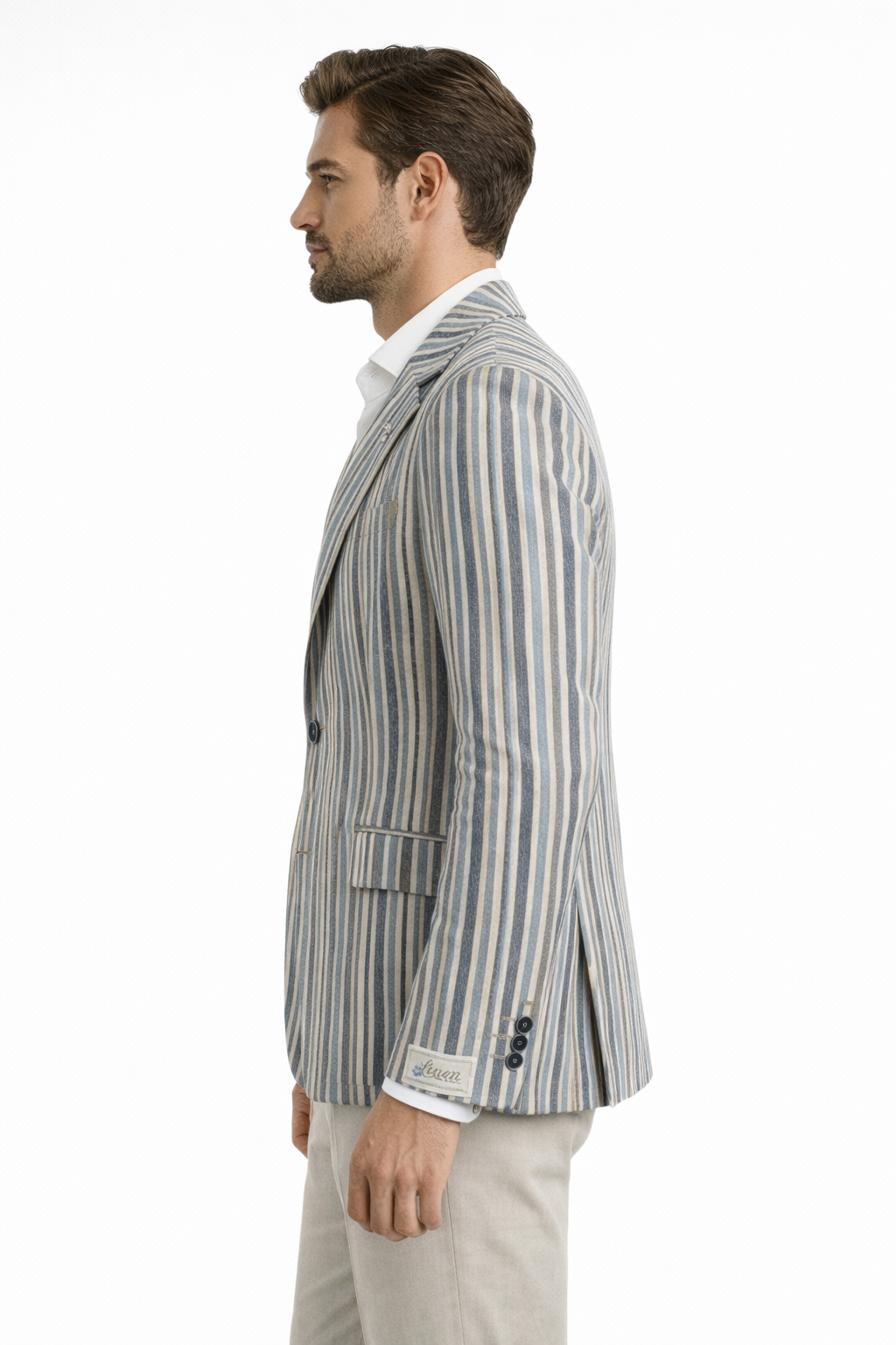 Light Blue 2 Button Striped Boating Jacket | Linen & Wool Blazer