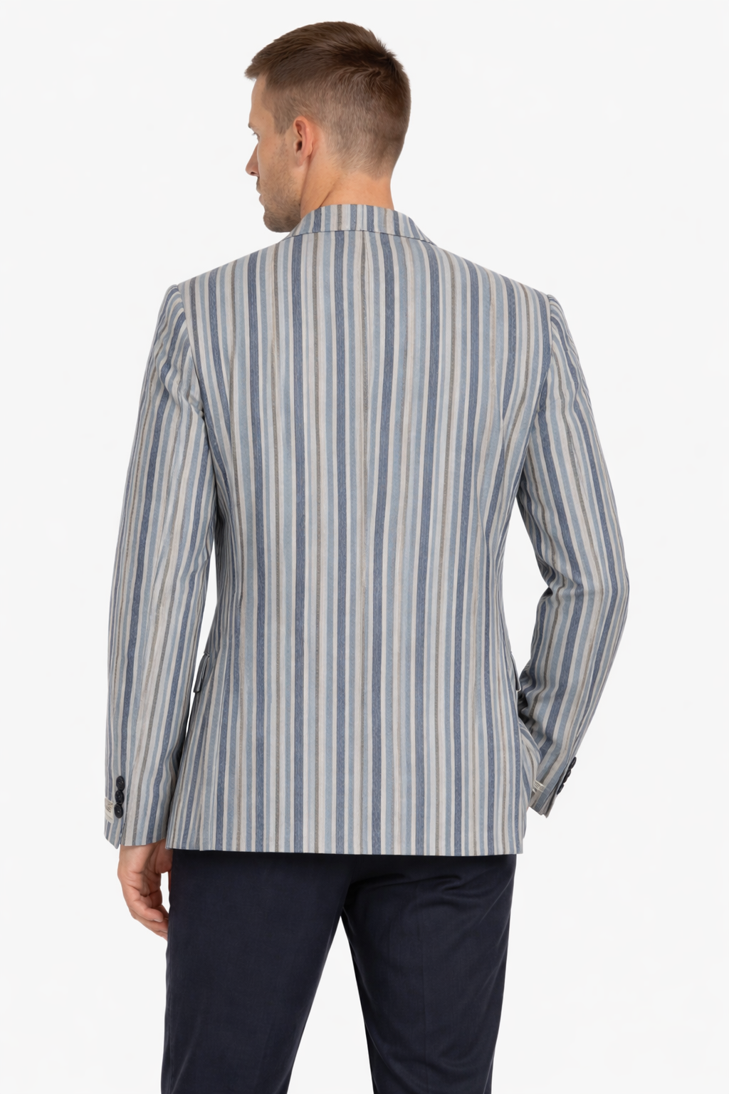Light Blue 3 Button Striped Boating Jacket | Linen & Wool Blazer