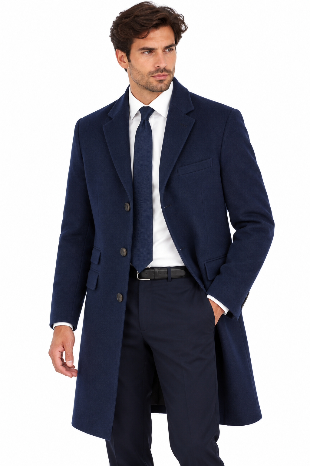Ted Baker Navy Blue Wool Overcoat | Knee Length Long Winter Coat