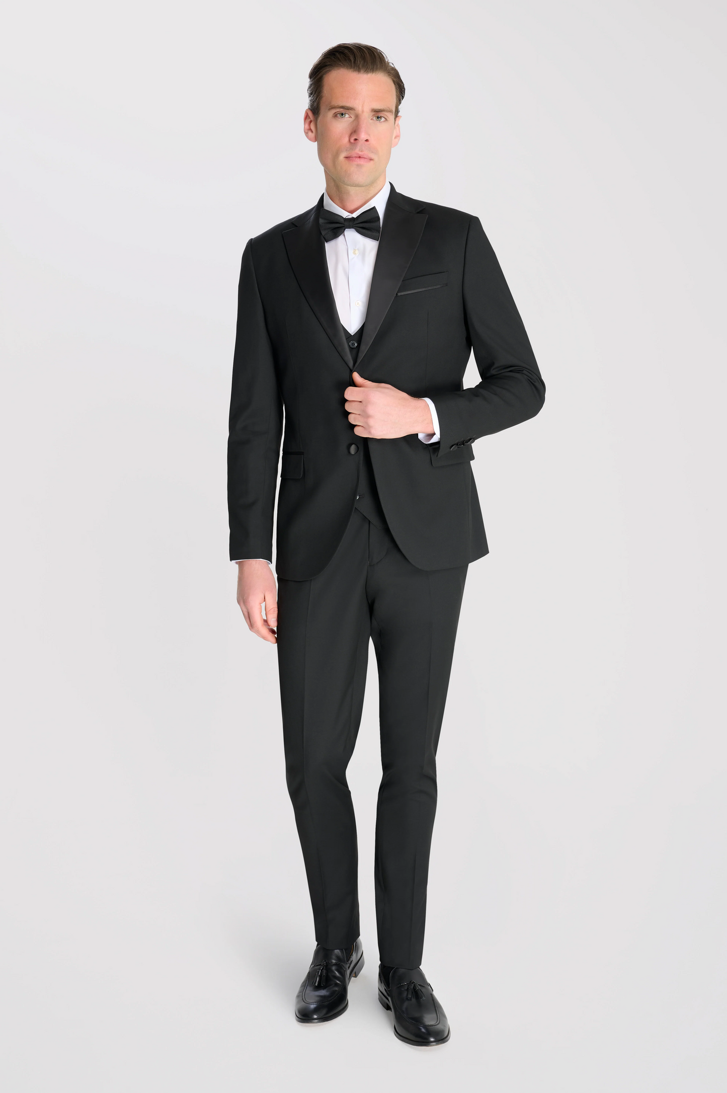 Black 3 Piece Tuxedo Tailored Fit Dinner Suit | Jacket, Waistcoat & Trousers | Edina