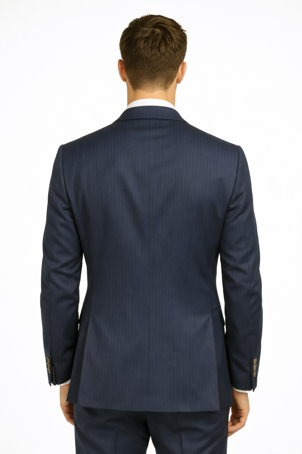 Navy Blue Pinstripe Suit Jacket | Wool Blend Peak Lapel Blazer