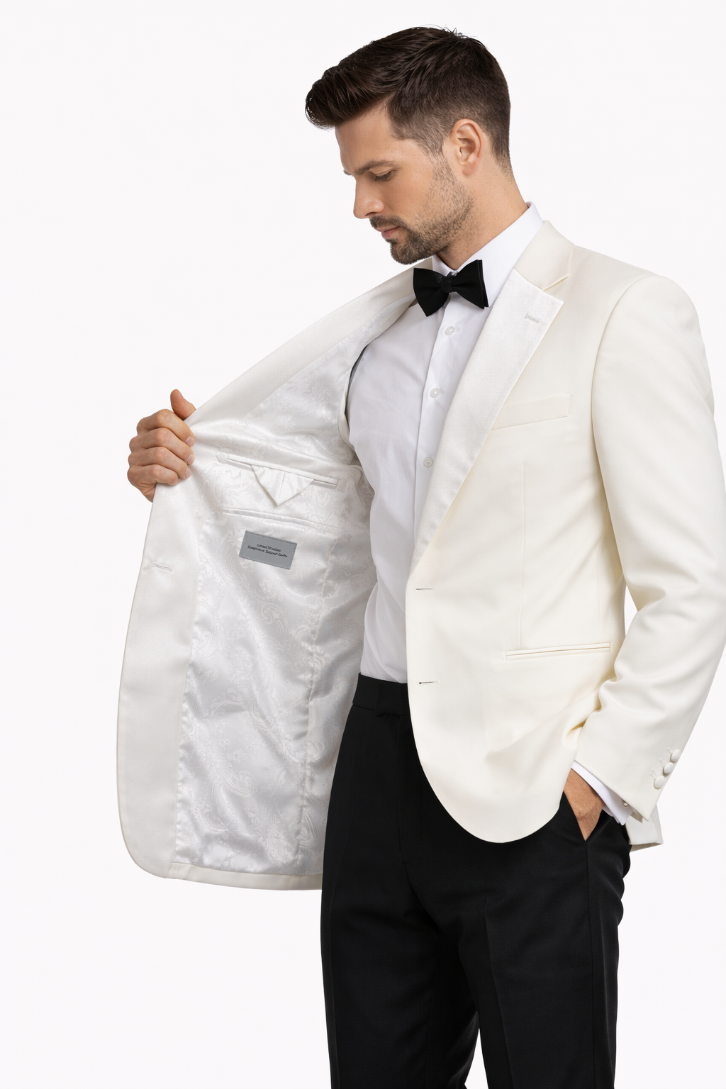 Ivory Dinner Jacket 100% Pure Wool | Single Breasted with Satin Lapel