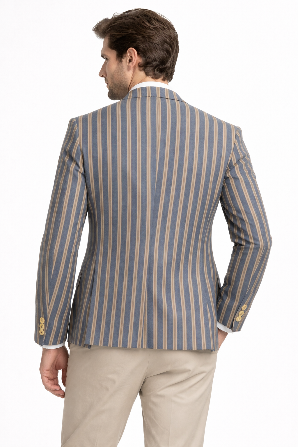 Blue & Beige Striped Boating Jacket | Wool Blend Blazer