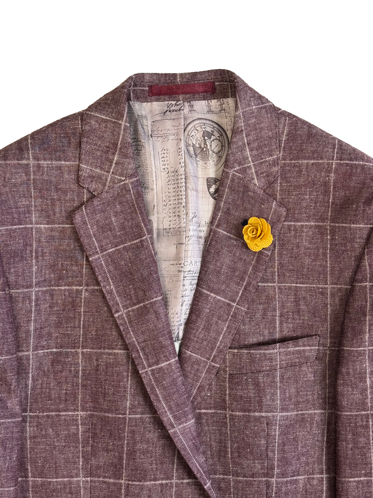 Men's Linen Burgundy Check Casual Jacket